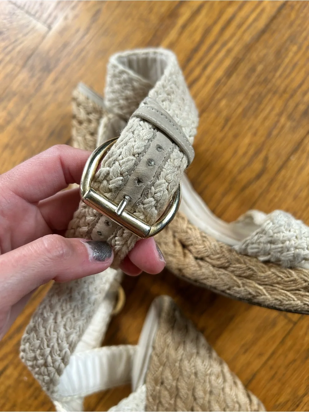Stuart Weitzman Raffia Woven Wedges Nude Bone Size 8